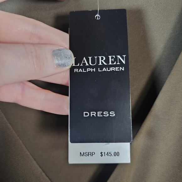 Lauren Ralph Lauren Womens Jersey Dress Sz 16 Olive Green Stretch *No Sash $145 - Picture 9 of 11